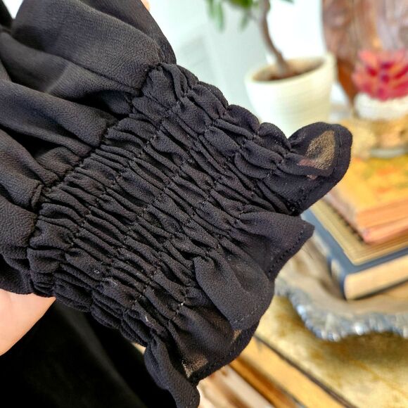 UMGEE Black Mini Dress 3/4 Length Sheer Sleeves Womens MEDIUM (Large possible) - Picture 6 of 6